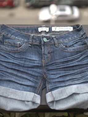 Women’s Dark Blue Distressed Denim Shorts